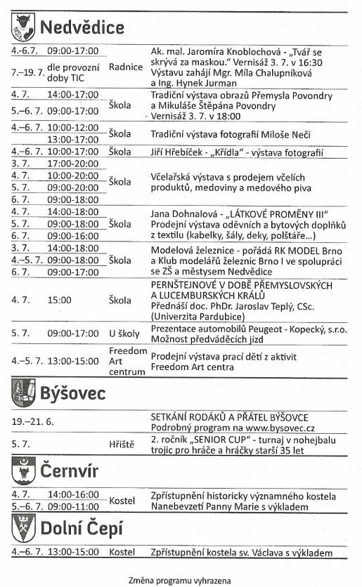 Program Nedvědice a okolí